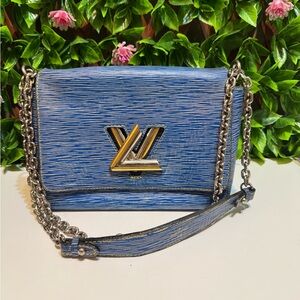Louis Vuitton Denim Blue Epi Twist Lock Crossbody Shoulder Bag